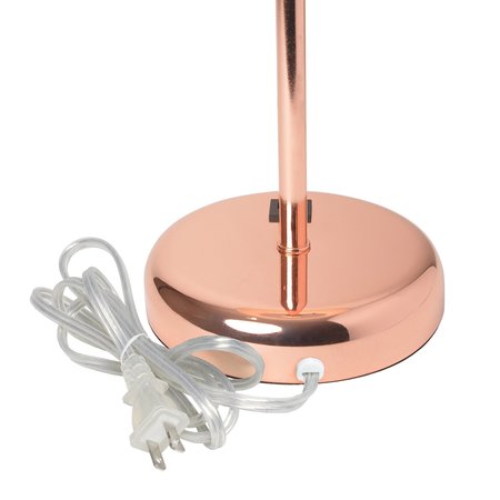 Limelights Rose Gold Stick Lamp with USB charging port and Fabric Shade, White LT2044-RGD